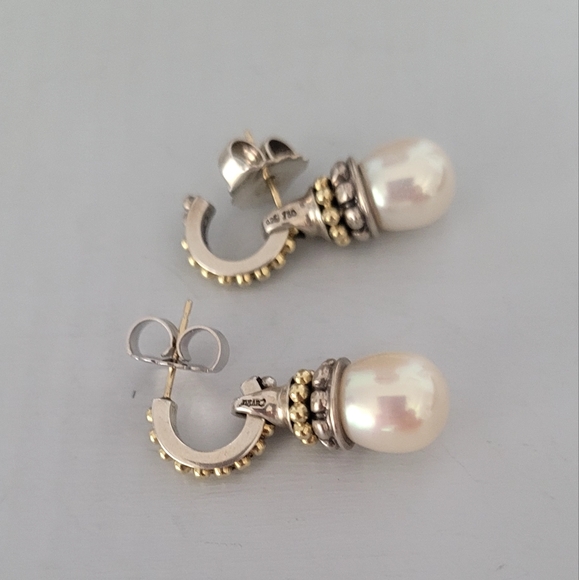 LAGOS Two-Tone Cultured Pearl Drop Earrings - Picture 3 of 9